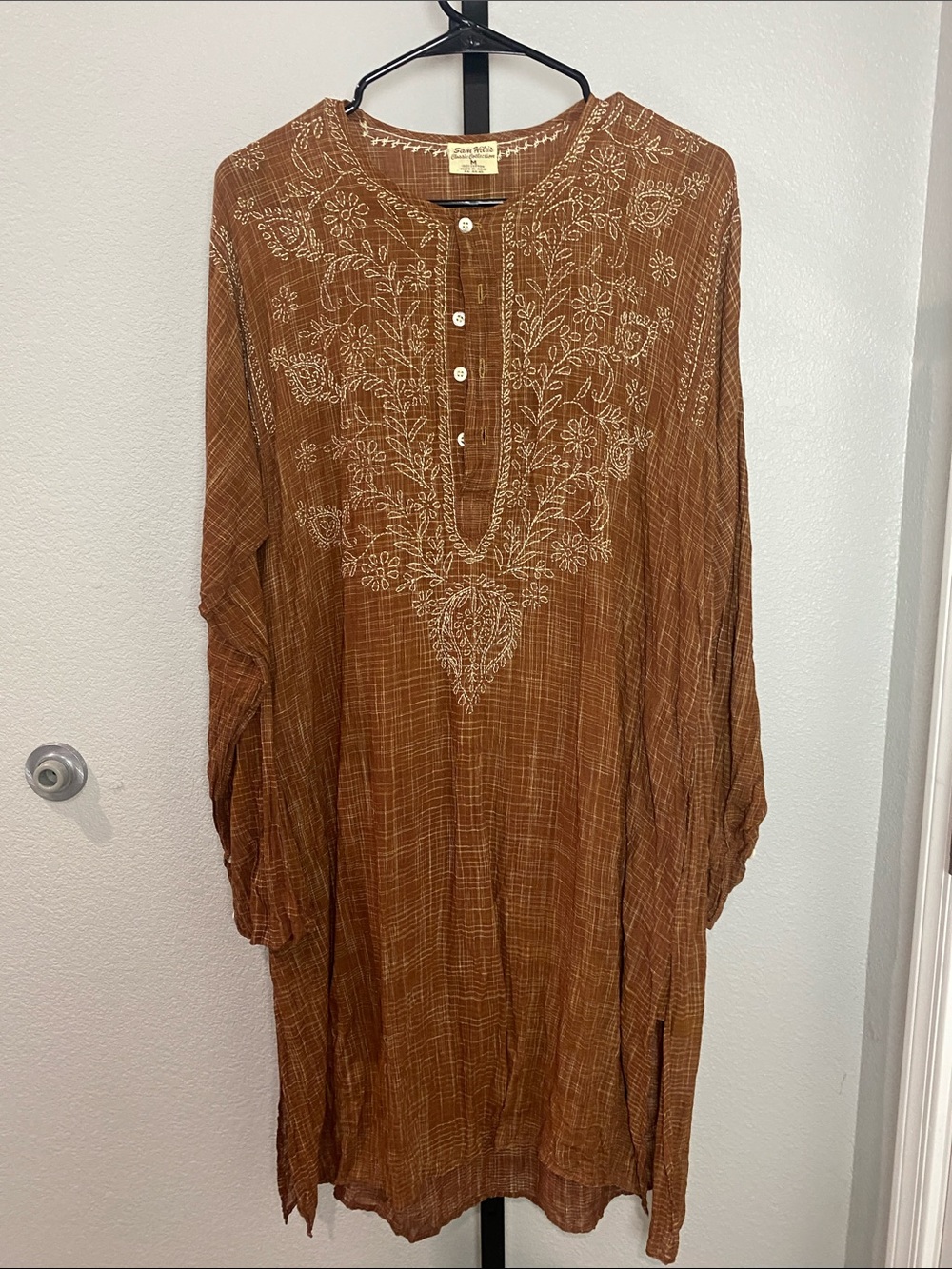 Embroidered Tunic Dress in Brown 💯 % light breathable cotton